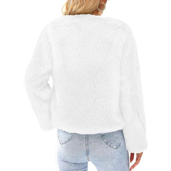 Simplee Women's Faux Fur Coat Furry Cropped Jacket Long Sleeve Warm Open Front F - Picture 6 of 6